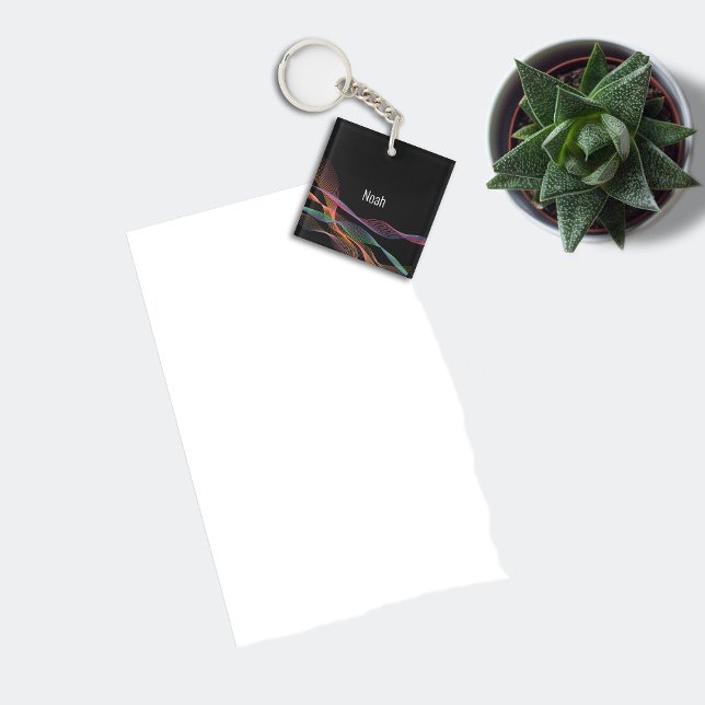 Porte-clefs Nom de vague géométrique motif noir (Créateur téléchargé)