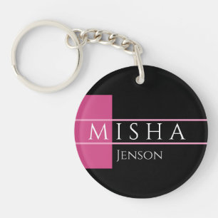 Porte-clefs Nom DIY, Fond Noir, Fuchsia Rose Blanc