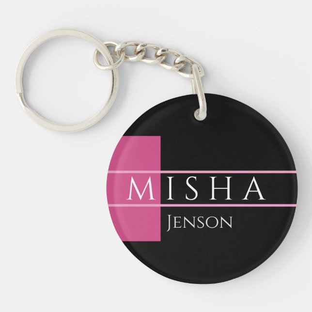 Porte-clefs Nom do-it-yourself, Arrière - plan noir, Fuchsia R (Devant)