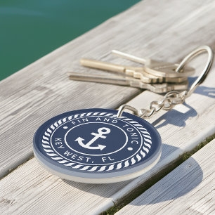 Porte-clefs Nom du bateau de marine et d'Ancre blanche