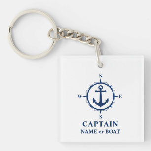 Porte-clefs Nom du capitaine Bateau Compass Ancre Photo Retour