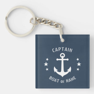 Porte-clefs Nom du capitaine Bateau Vintage Ancre Étoiles Pho