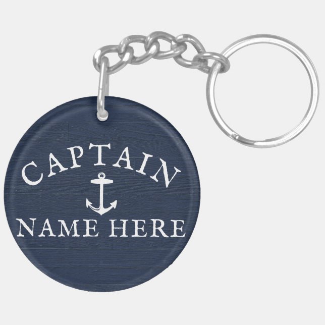 Porte-clefs Nom du capitaine de bateau Ancre marine bleu marin (Dos droit)