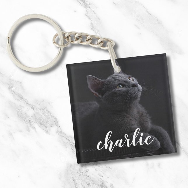 Porte-clefs Nom du chat photo simple pour animal (Pet Photo Keychain)