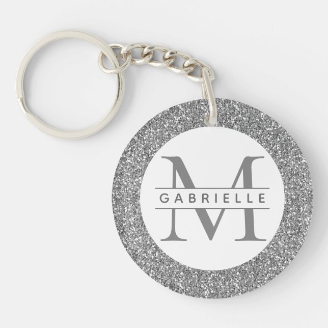 Porte-clefs Nom du monogramme de la Parties scintillant d'arge (Devant)