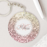 Porte-clefs Nom du monogramme de Parties scintillant rose pâle<br><div class="desc">Personnalisez facilement ce magnifique porte - clé de fausse parties scintillant rose brillant avec votre monogramme et votre nom de script manuscrit personnalisé.</div>