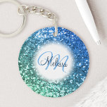 Porte-clefs Nom du monogramme de sirène de Parties scintillant<br><div class="desc">Personnalisez facilement ce magnifique porte - clé de faux parties scintillant bleu brillant avec votre monogramme et nom de script manuscrit personnalisé.</div>