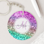 Porte-clefs Nom du monogramme de sirène de Parties scintillant<br><div class="desc">Personnalisez facilement ce magnifique porte - clé acrylique à double face brillant de faux parties scintillant avec votre monogramme et nom de script manuscrit personnalisé.</div>