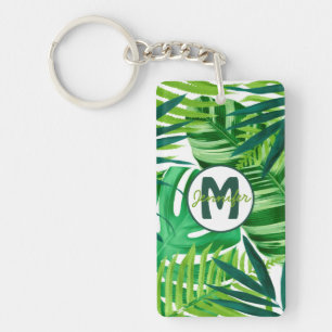 Porte-clefs Nom du monogramme des Feuilles tropicaux verts