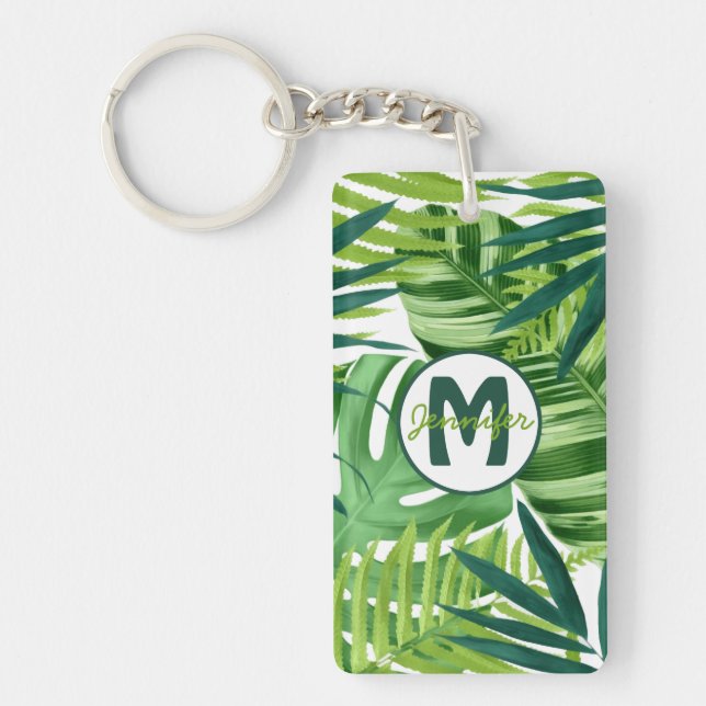Porte-clefs Nom du monogramme des Feuilles tropicaux verts (Devant)
