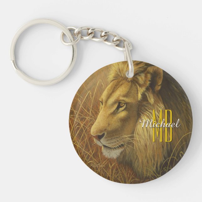 Porte-clefs Nom du monogramme du roi Lion, Personnaliser (Devant)