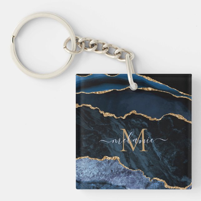 Porte-clefs Nom du monogramme Marine Porte - clé en marbre ble (Devant)