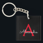 Porte-clefs Nom du monogramme rouge noir de la fille<br><div class="desc">Noir et Rouge Simple Script Monogramme Nom Porte - clé. Cela rend le cadeau parfait pour 16 ans,  mariage,  douche nuptiale,  anniversaire,  baby shower ou bachelorette pour quelqu'un qui aime le luxe glam et les styles chic.</div>