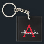 Porte-clefs Nom du monogramme rouge noir de la fille<br><div class="desc">Noir et Rouge Simple Script Monogramme Nom Porte - clé. Cela rend le cadeau parfait pour 16 ans,  mariage,  douche nuptiale,  anniversaire,  baby shower ou bachelorette pour quelqu'un qui aime le luxe glam et les styles chic.</div>