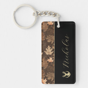 Porte-clefs Nom élégant en script noir, camouflage et or