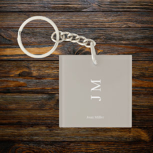 Porte-clefs Nom et initiales élégants Gris