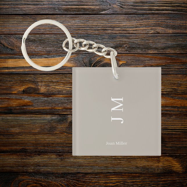 Porte-clefs Nom et initiales élégants Gris (Créateur téléchargé)