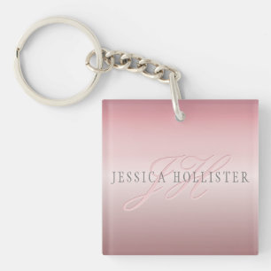 Porte-clefs Nom et monogramme Blush en FAUX or rose doux