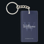 Porte-clefs Nom et monogramme des Groomsmen Personnalisés de l<br><div class="desc">Ajoutez une touche personnelle à votre mariage avec un porte - clé de toiletteurs personnalisé. Ce porte - clé présente le nom personnalisé du marionnettiste dans le style de police de script classique blanc avec des détails mariages dans le style de police de serif classique blanc et monogramme dans le...</div>
