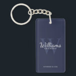 Porte-clefs Nom et monogramme des Groomsmen Personnalisés de l<br><div class="desc">Ajoutez une touche personnelle à votre mariage avec un porte - clé de toiletteurs personnalisé. Ce porte - clé présente le nom personnalisé du marionnettiste dans le style de police de script classique blanc avec des détails mariages dans le style de police de serif classique blanc et monogramme dans le...</div>