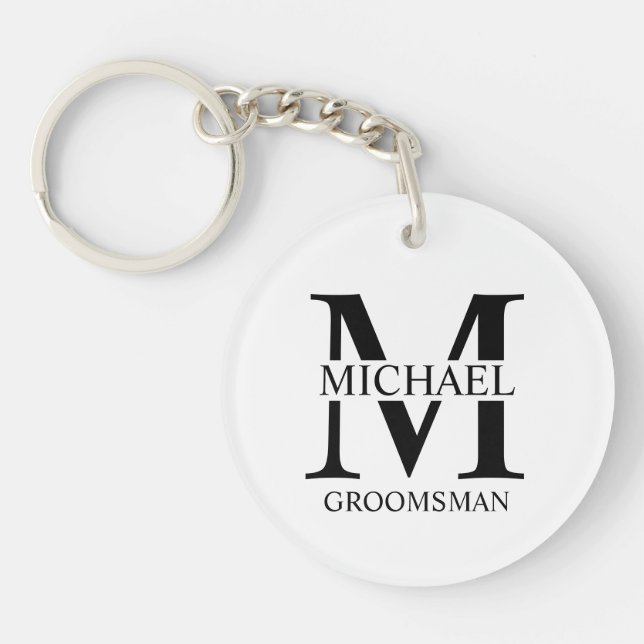 Porte-clefs Nom et monogramme du Groomsman personnalisé (Devant)