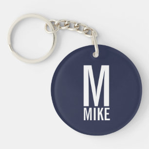 Porte-clefs Nom et monogramme personnalisé moderne bleu marine