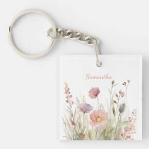 Porte-clefs Nom floral rose délicat