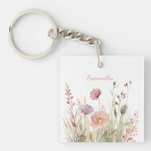 Porte-clefs Nom floral rose délicat (Devant)