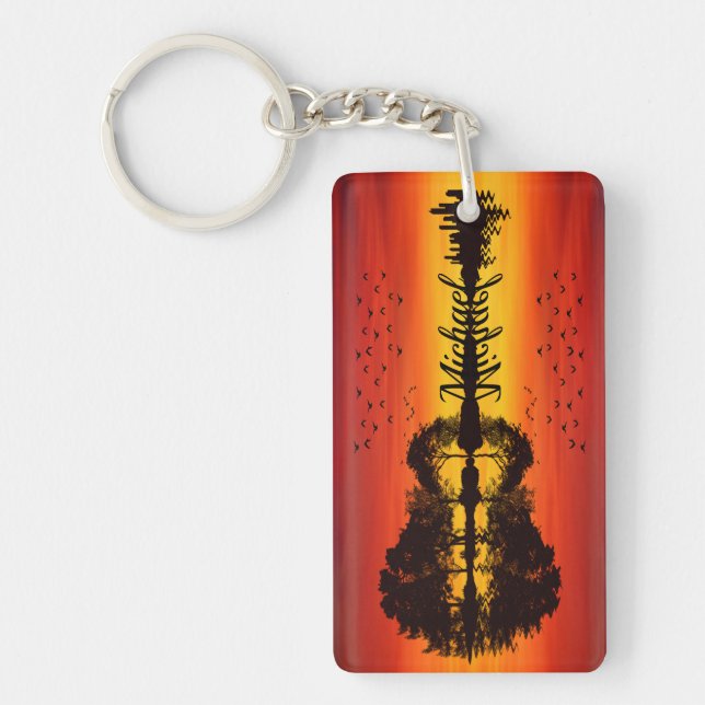 Porte-clefs Nom guitariste orange moderne Aquarelle (Devant)