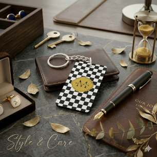 Porte-clefs Nom initial personnalisé et photo élégante en gril
