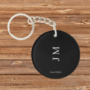 Porte-clefs Nom moderne & Initiales Noir chic