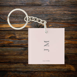 Porte-clefs Nom moderne & Initiales rose
