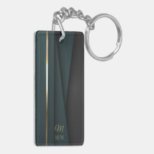 Porte-clefs Nom Monogramme Élégant Luxueux Vert Foncé Or