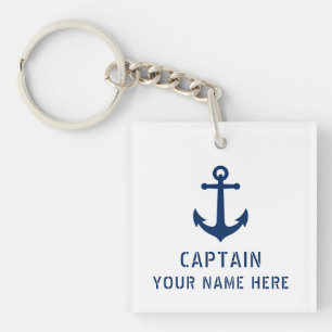 Porte-clefs Nom ou nom du bateau Ancre Vintage nautique blanc