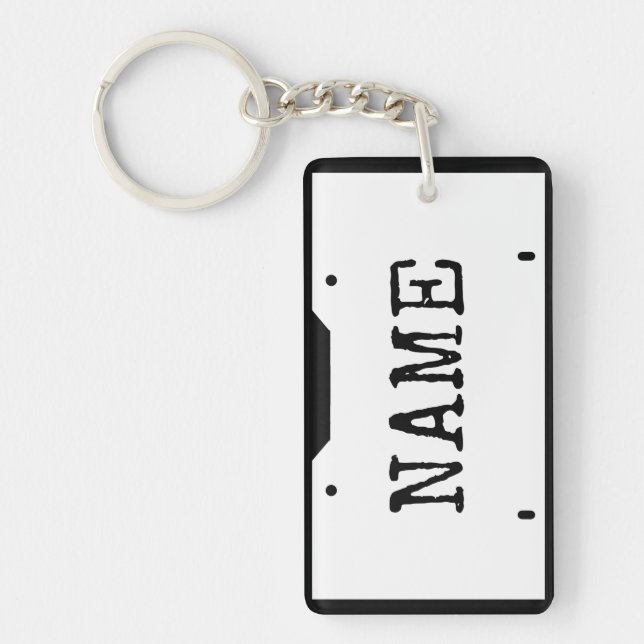 Porte-clefs Nom personnalisable Plaque de licence Blanc Bordur (Devant)
