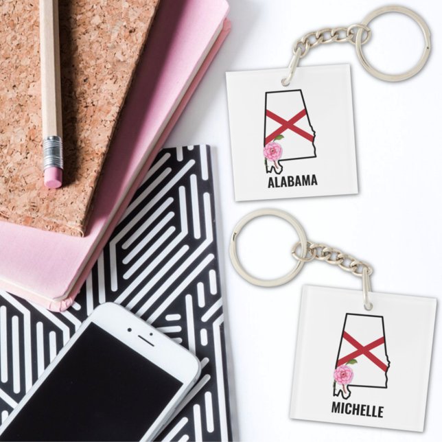 Porte-clefs Nom personnalisé Alabama Drapeau et Fleur d'État C (Créateur téléchargé)