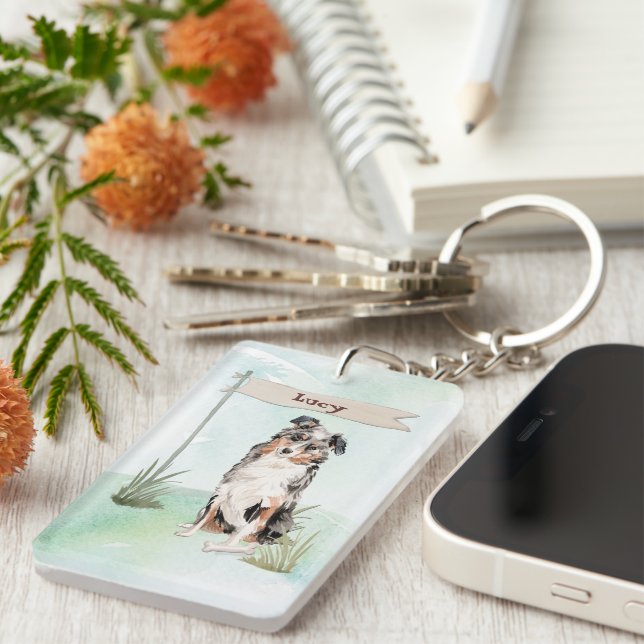 Porte-clefs Nom personnalisé Australian Shepherd Pet Dog (Devant droit)