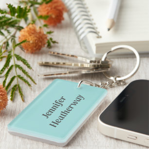 Porte-clefs Nom personnalisé bleu aqua minimaliste