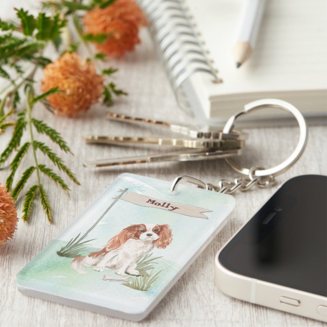 Porte-clefs Nom personnalisé Cavalier King Charles Spaniel Pet (Devant droit)