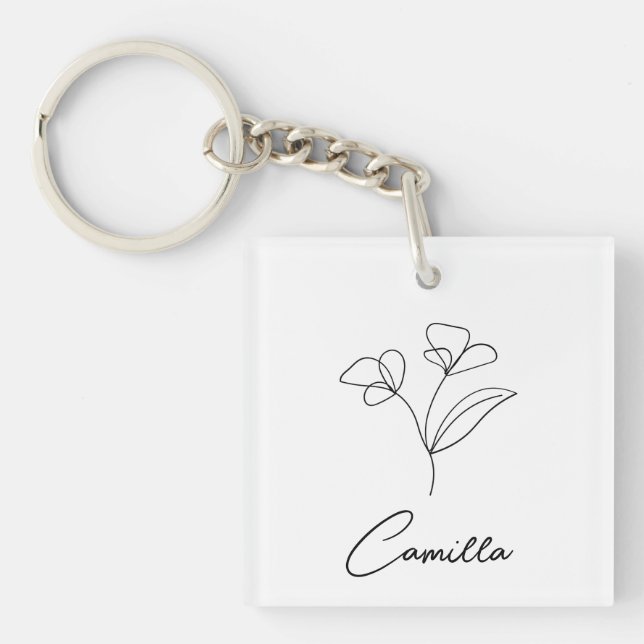 Porte-clefs Nom personnalisé de fleur de mois de naissance, No (Devant)