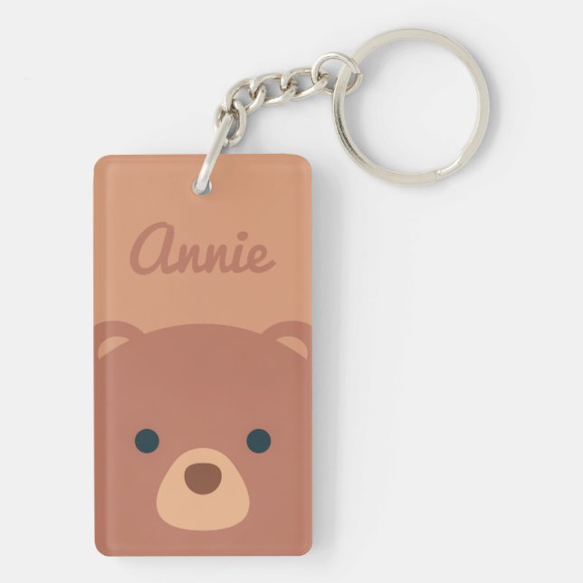Porte-clefs Nom personnalisé de l'ours mignon Brown| Porte - c (Dos)