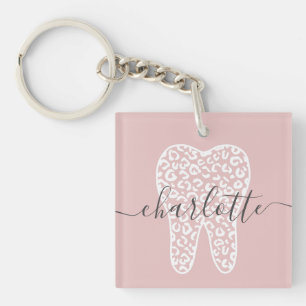 Porte-clefs Nom personnalisé Dental Empreinte de léopard Doth