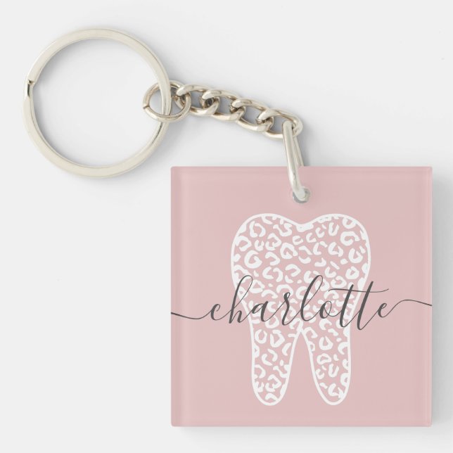 Porte-clefs Nom personnalisé Dental Empreinte de léopard Doth  (Devant)