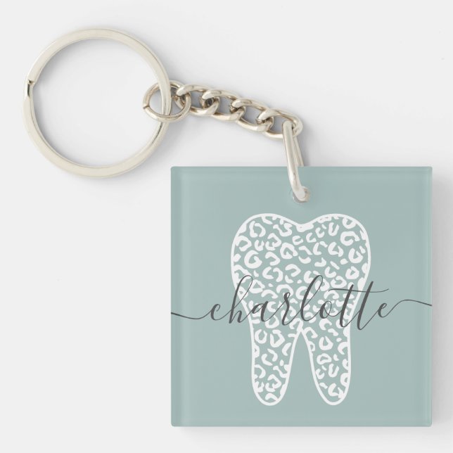 Porte-clefs Nom personnalisé Dental Empreinte de léopard Doth  (Devant)