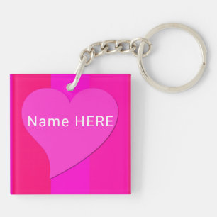 Porte-clefs Nom personnalisé élégant et Coeur rose