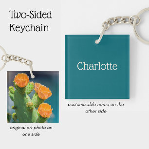 Porte-clefs Nom personnalisé et Photo de fleur de Cactus