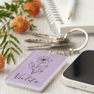 Porte-clefs Nom personnalisé Février violet Fleur de naissance