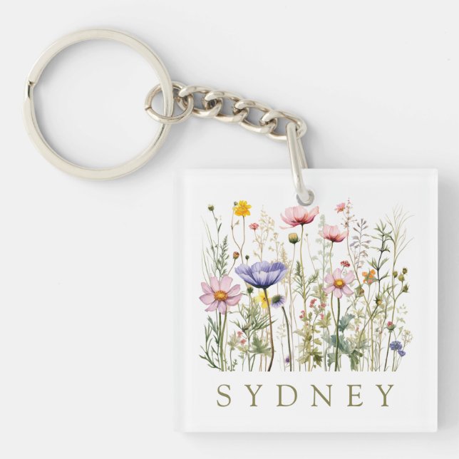 Porte-clefs Nom personnalisé fleur sauvage (Devant)