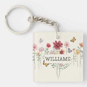 Porte-clefs Nom personnalisé Floral