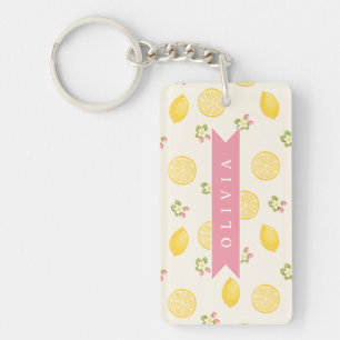 Porte-clefs Nom personnalisé floral citron été sur mesure